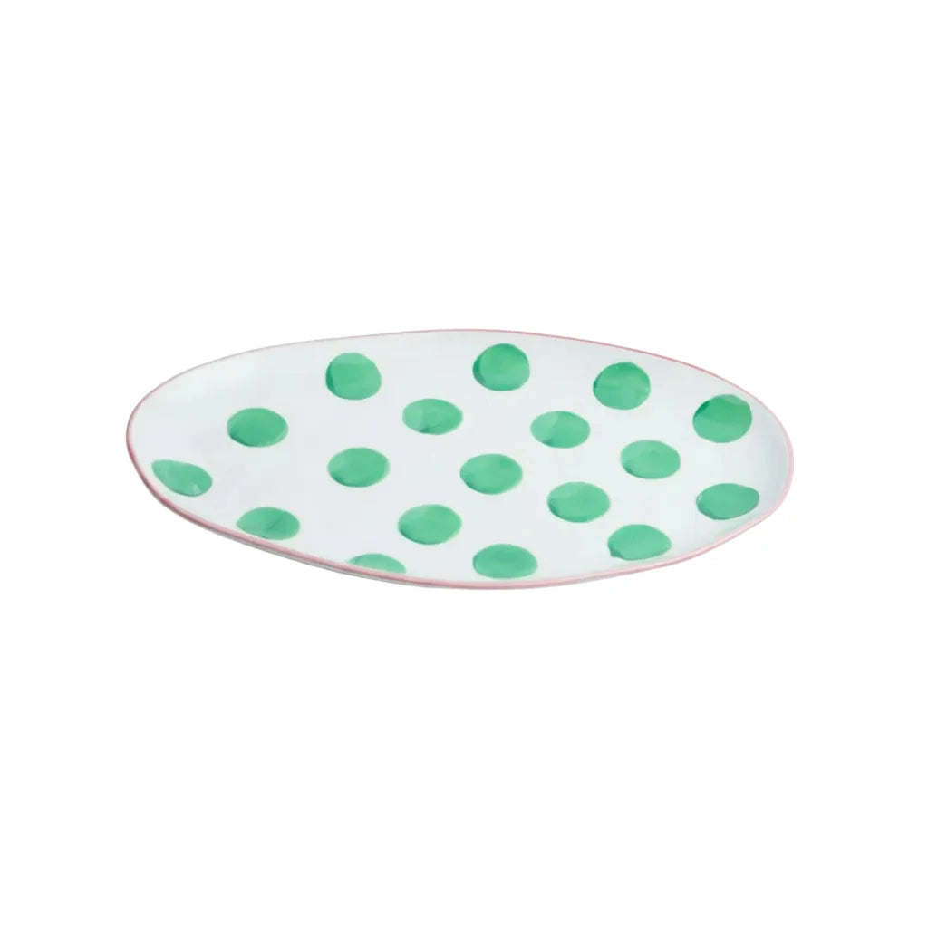Oval Platter - Pink & Green Spots