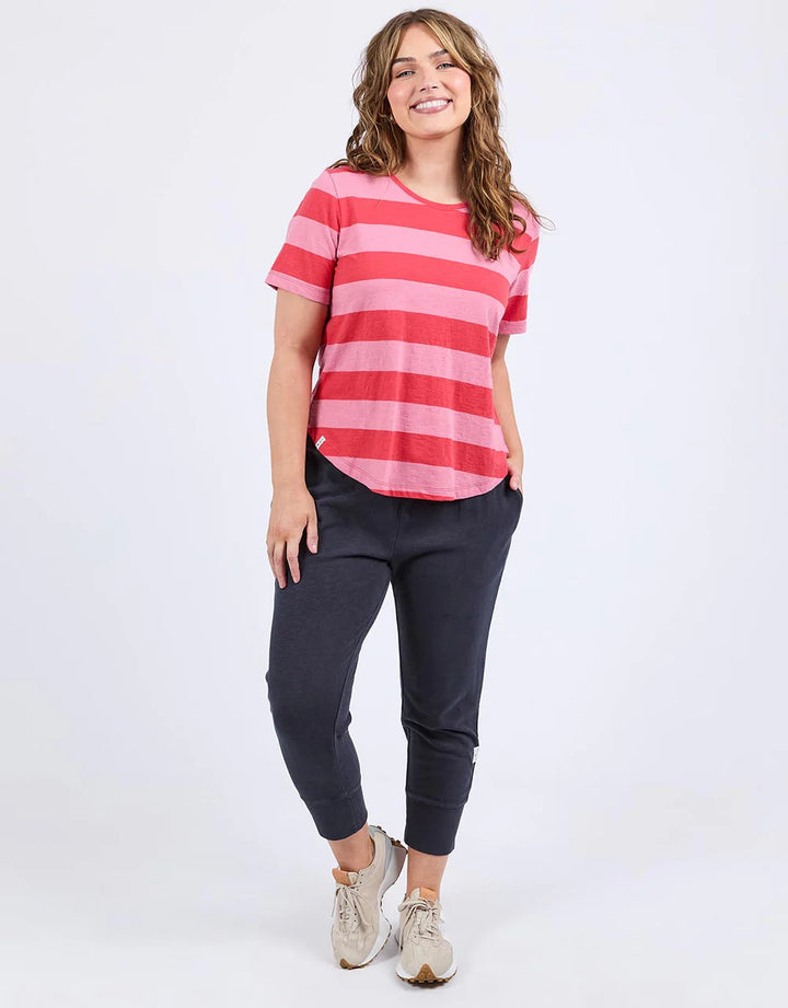 Elm Spritz Stripe S/S Tee - Cayenne & Chateau Rose