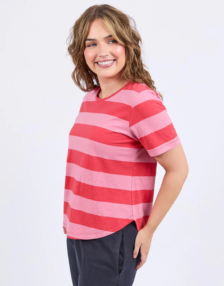 Elm Spritz Stripe S/S Tee - Cayenne & Chateau Rose