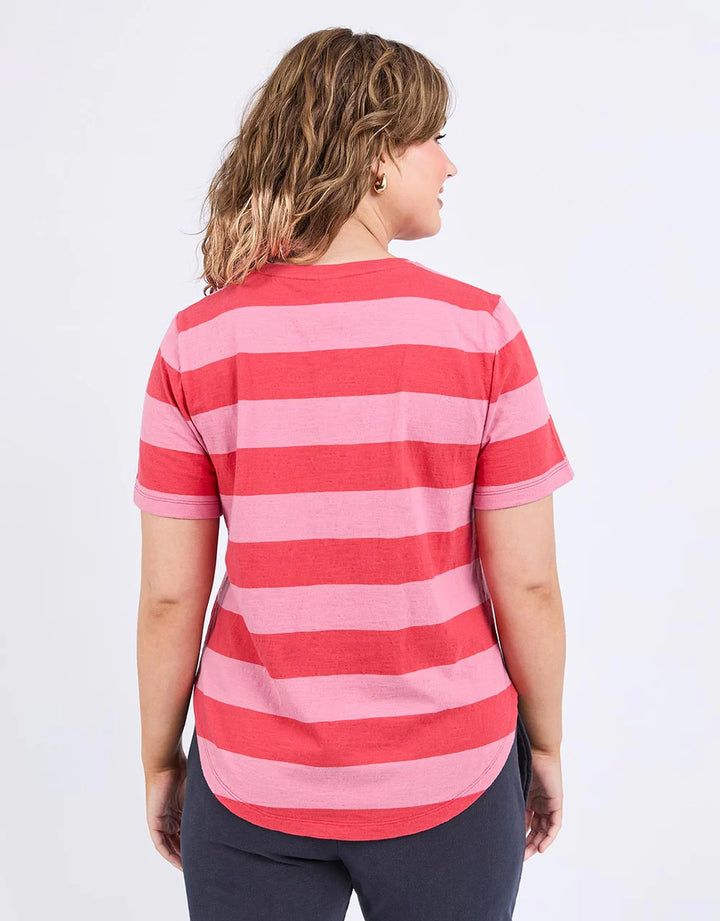 Elm Spritz Stripe S/S Tee - Cayenne & Chateau Rose