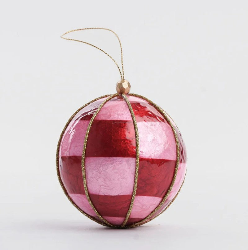 Squared Capiz Hand Painted Bauble Pink & Red
