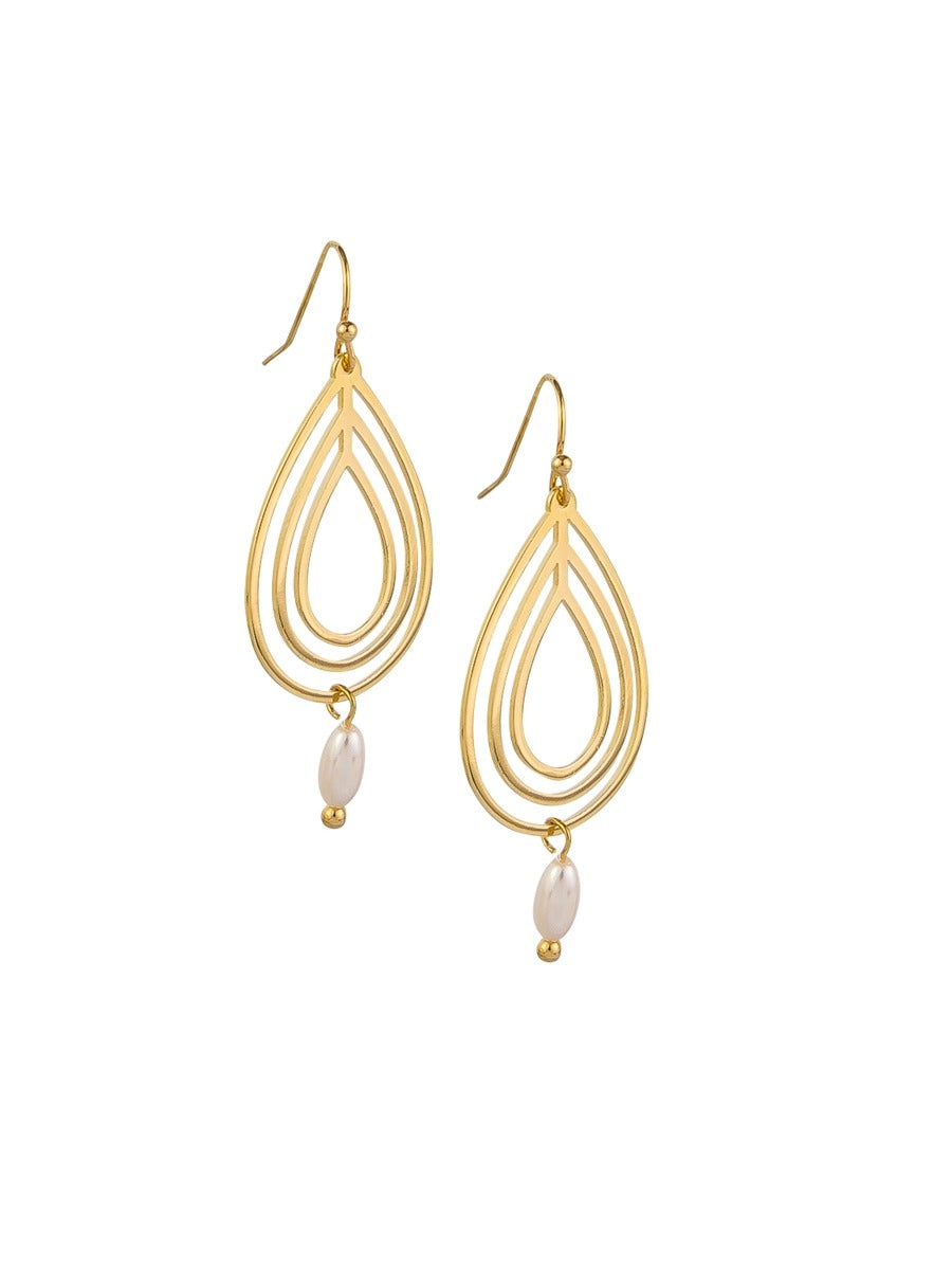 Tiger Tree Gold Water Drop & Pearl Drop Earrings