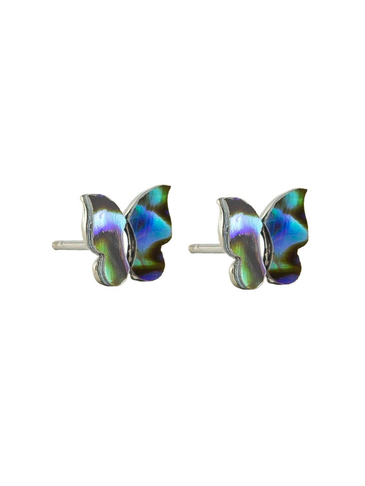 Tiger Tree Silver Abalone Butterfly Stud