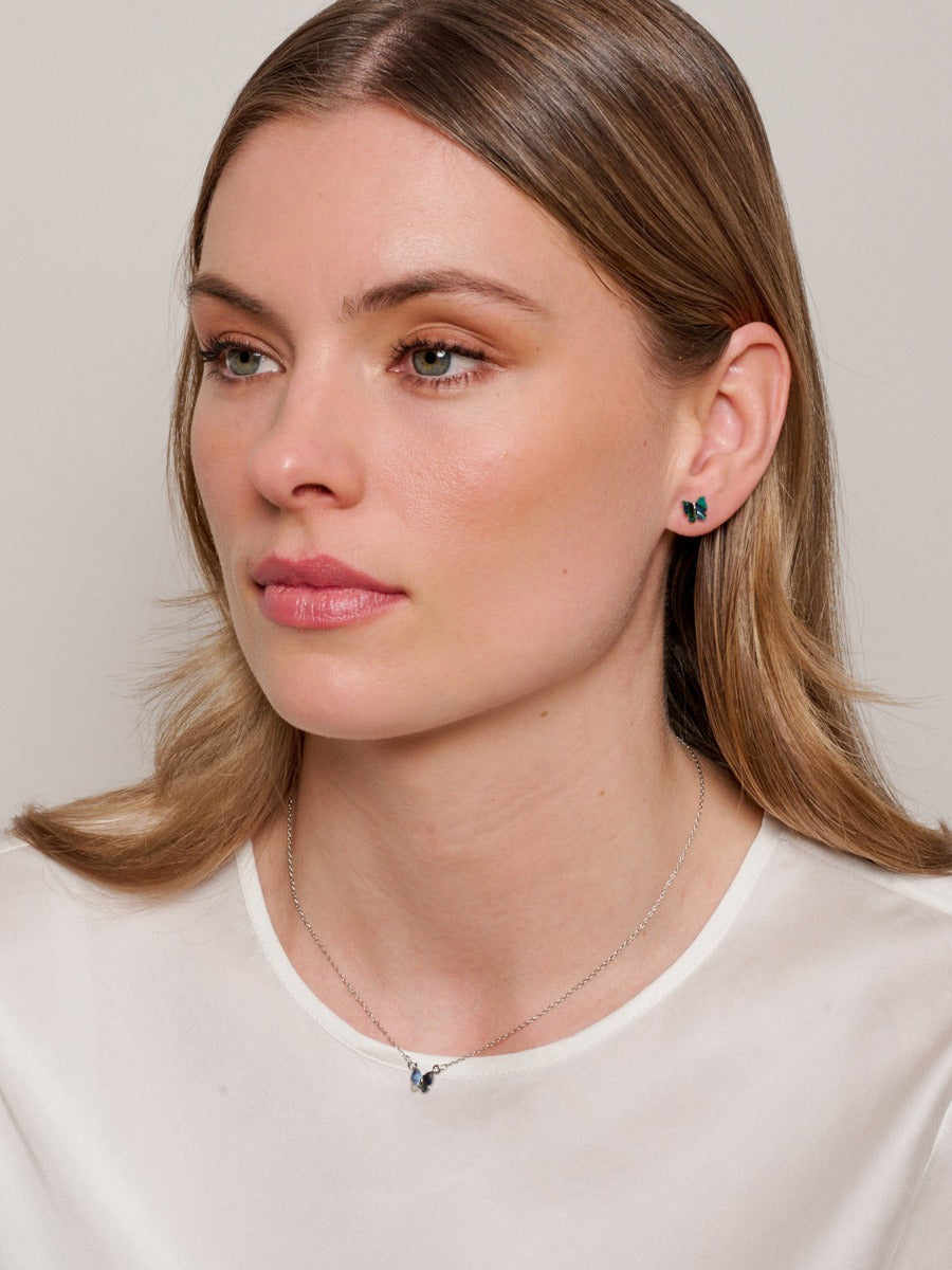 Tiger Tree Silver Abalone Butterfly Stud