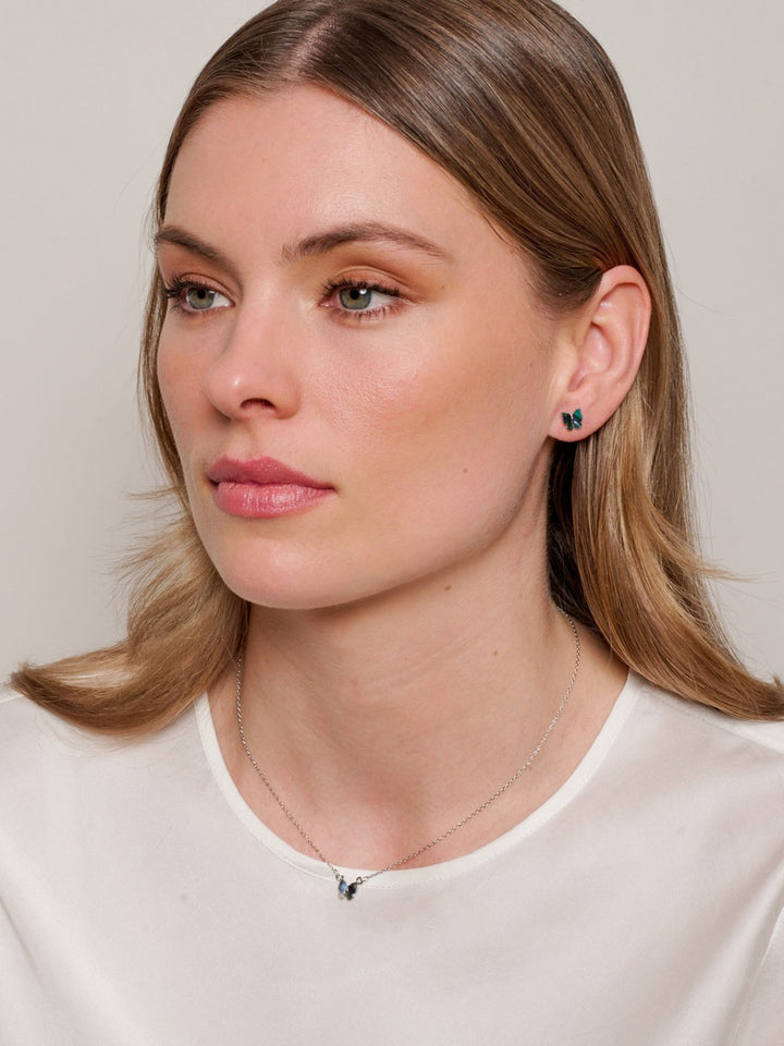 Tiger Tree Silver Abalone Butterfly Stud