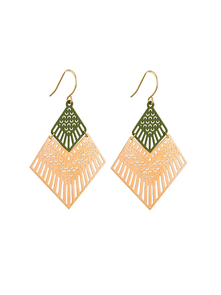 Tiger Tree Gold Green Deco Diamond Earrings