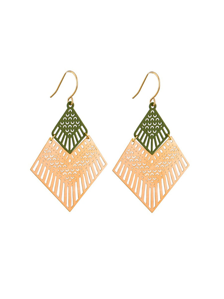 Tiger Tree Gold Green Deco Diamond Earrings