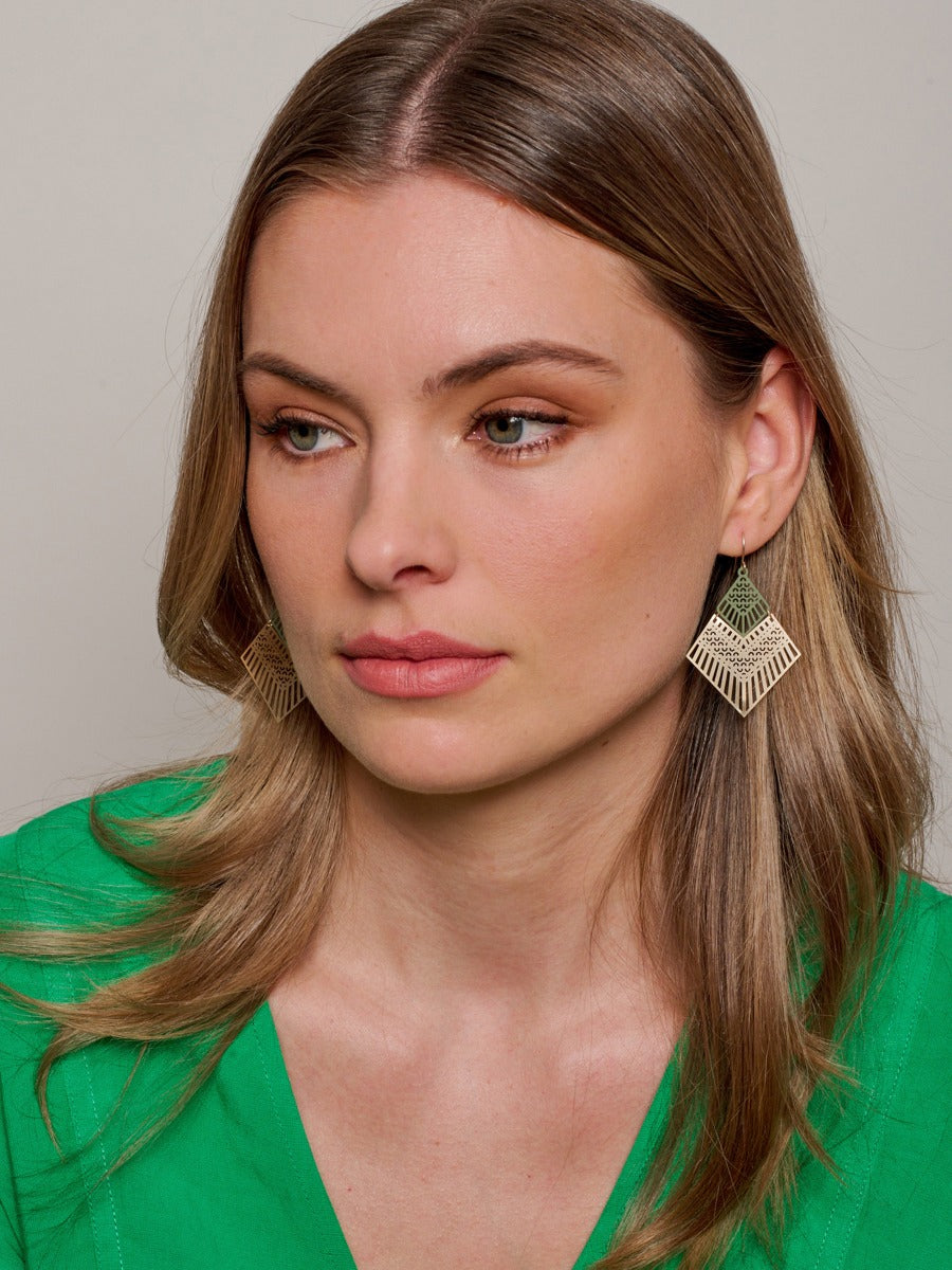 Tiger Tree Gold Green Deco Diamond Earrings