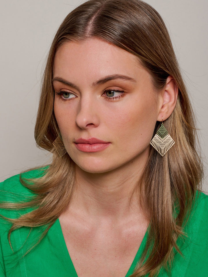 Tiger Tree Gold Green Deco Diamond Earrings