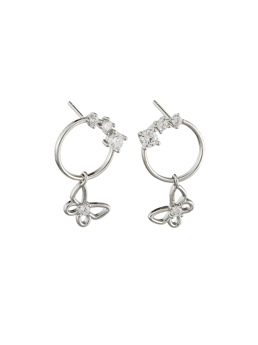 Tiger Tree Silver Crystal Butterfly on Ring Earrings