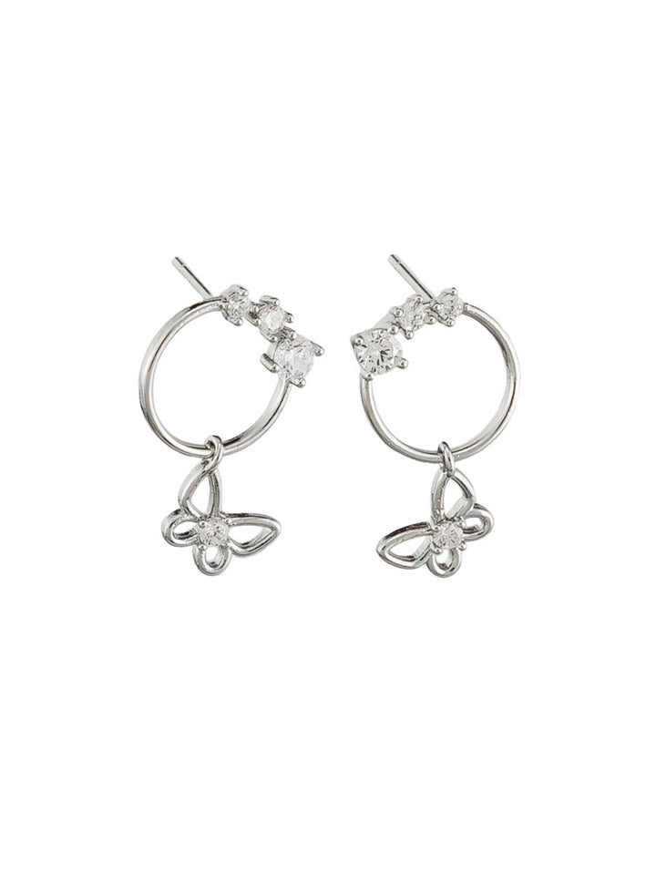 Tiger Tree Silver Crystal Butterfly on Ring Earrings