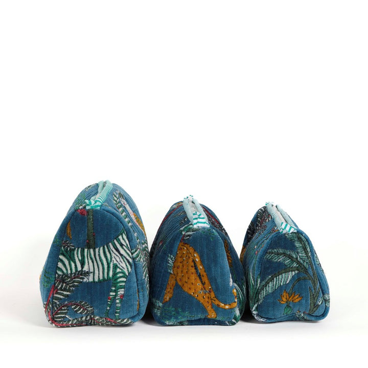 Parisian Cool Panther Velvet Pouches - Teal Blue