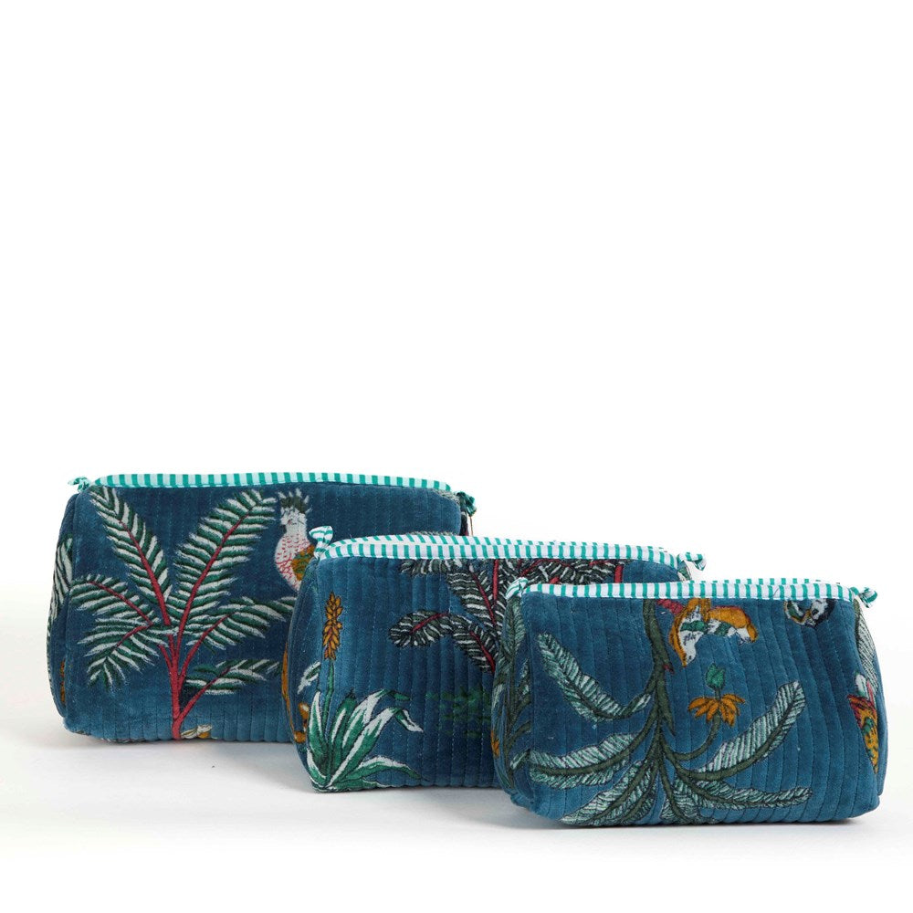 Parisian Cool Panther Velvet Pouches - Teal Blue