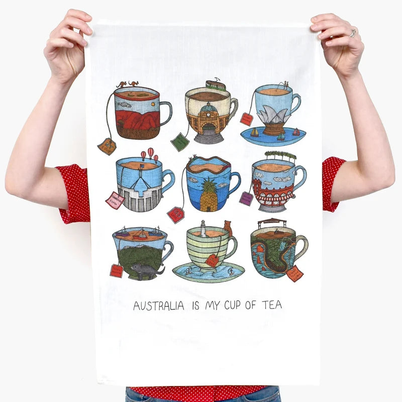 Aussie Teacups - Art Tea Towel