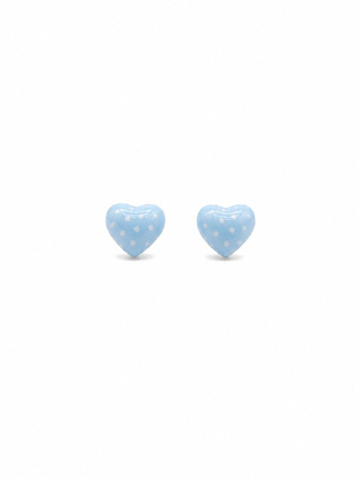 Blue Polka Dot Heart Studs