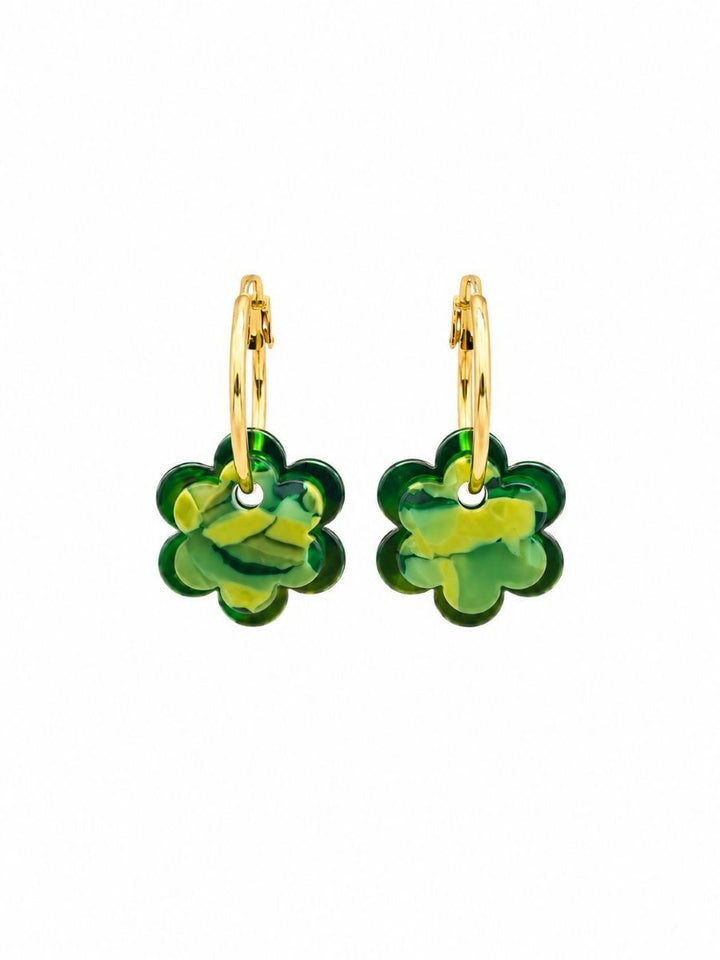 Green Metallic Spinning Flower Hoops
