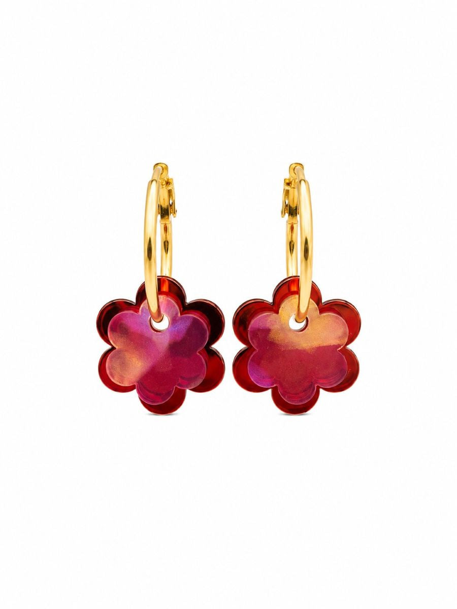 Pink Metallic Spinning Flower Hoops