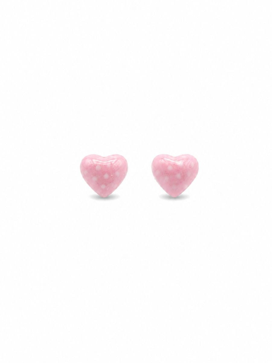 Pink Polka Dot Heart Studs