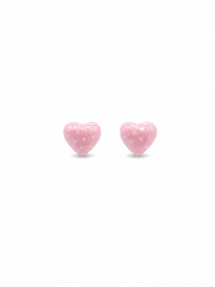 Pink Polka Dot Heart Studs