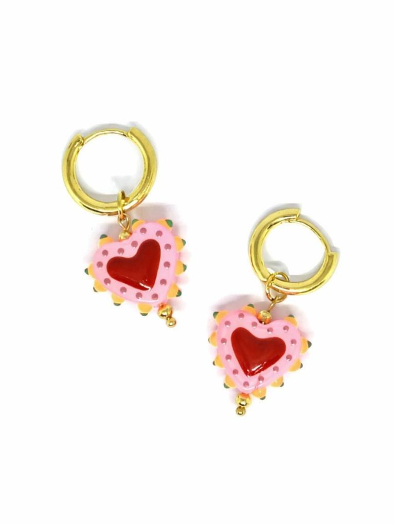 Pink Hanging Painted Heart Huggie
