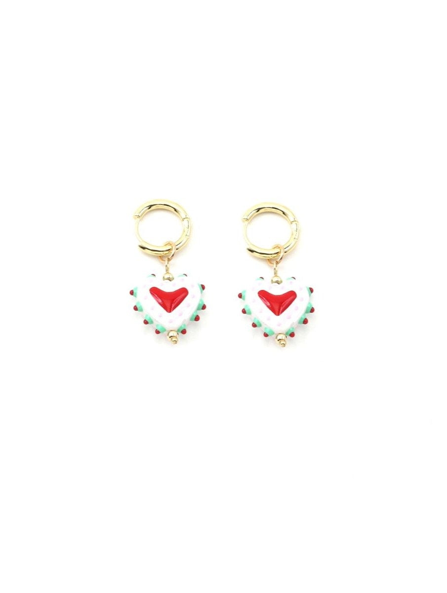 White Hanging Painted Heart Huggie