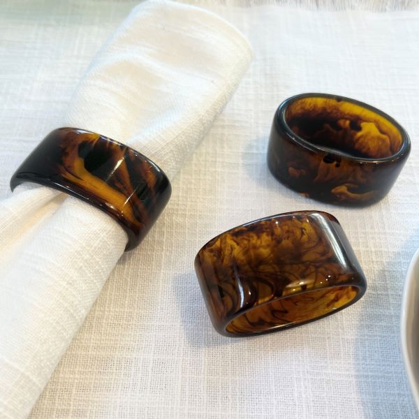 Tortoiseshell Look Resin Napkin Ring - Pack 4