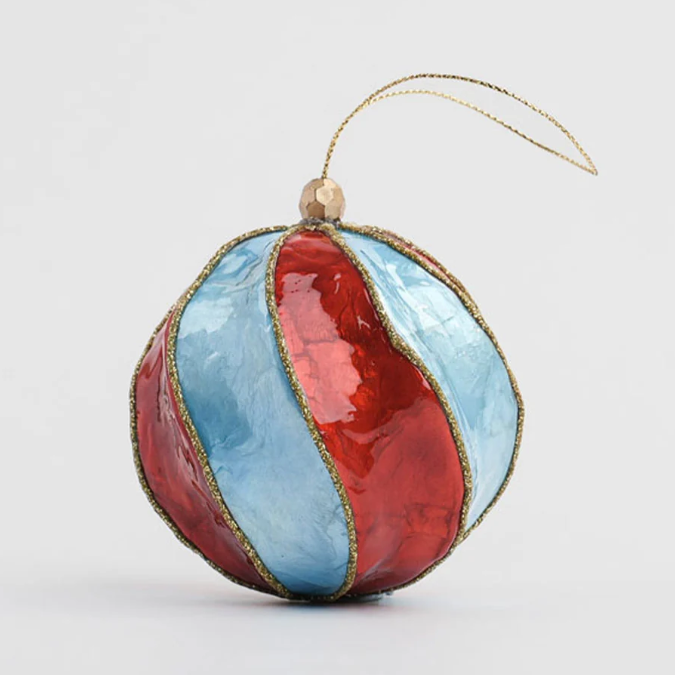 Twirl Handpainted Capiz Bauble Red & Blue