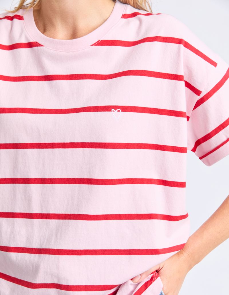 Elm Halli Tee  - Pink with Red Stripe
