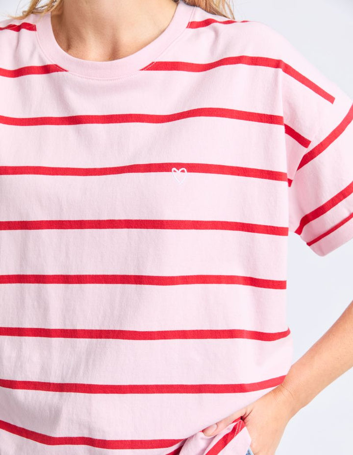 Elm Halli Tee  - Pink with Red Stripe