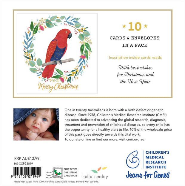 CMRI Charity Christmas Card Pack - Parrot Wreath
