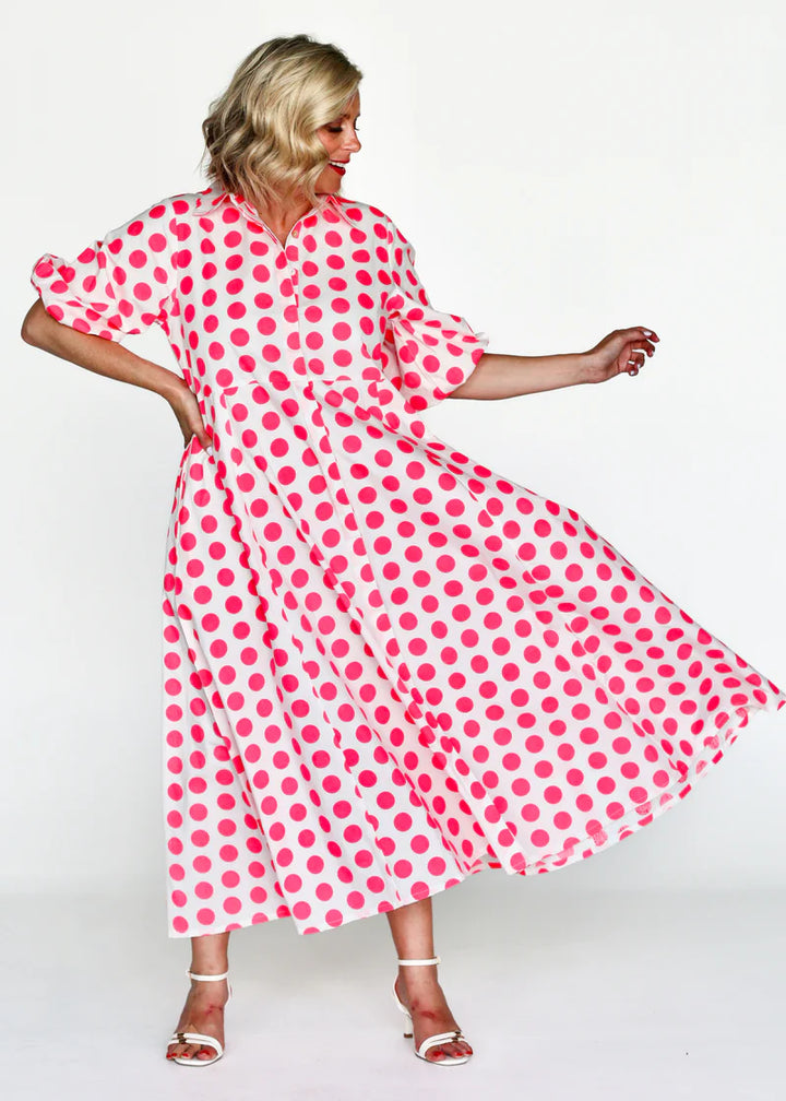 Victoria  Dress- Pink Spots