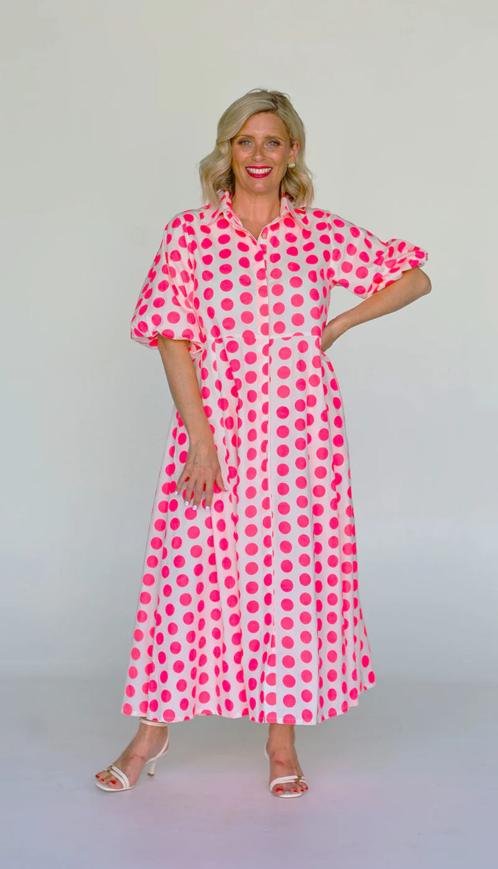 Victoria  Dress- Pink Spots