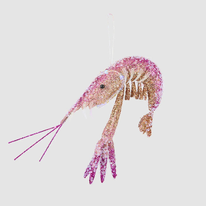 Lester Glitter Prawn Ornament - Pink Orange