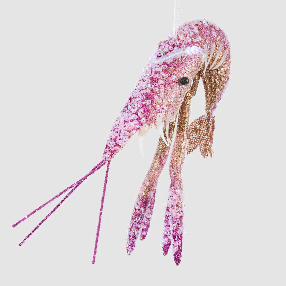 Lester Glitter Prawn Ornament - Pink Orange