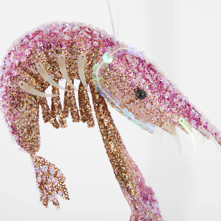 Lester Glitter Prawn Ornament - Pink Orange