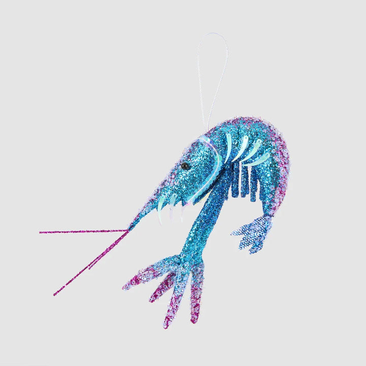 Lester Glitter Prawn Ornament - Blue Pink