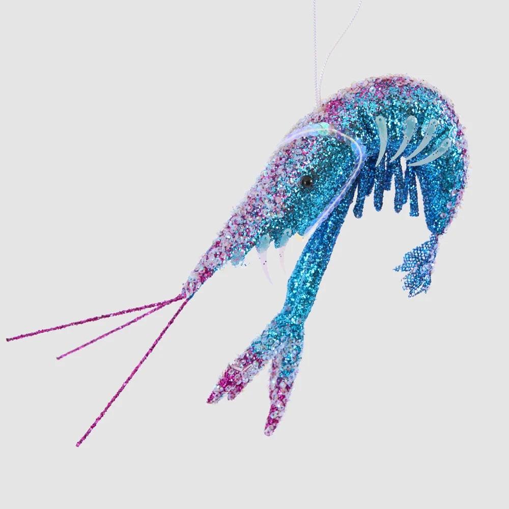 Lester Glitter Prawn Ornament - Blue Pink