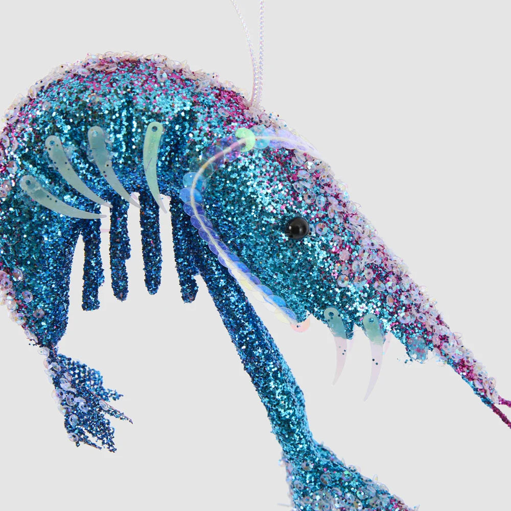 Lester Glitter Prawn Ornament - Blue Pink