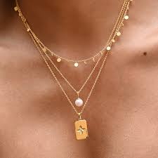 Pearl Necklace in 18KT Yellow Gold  Plate