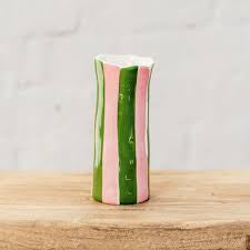 Small Vase - Dark Green and Pink Stripe