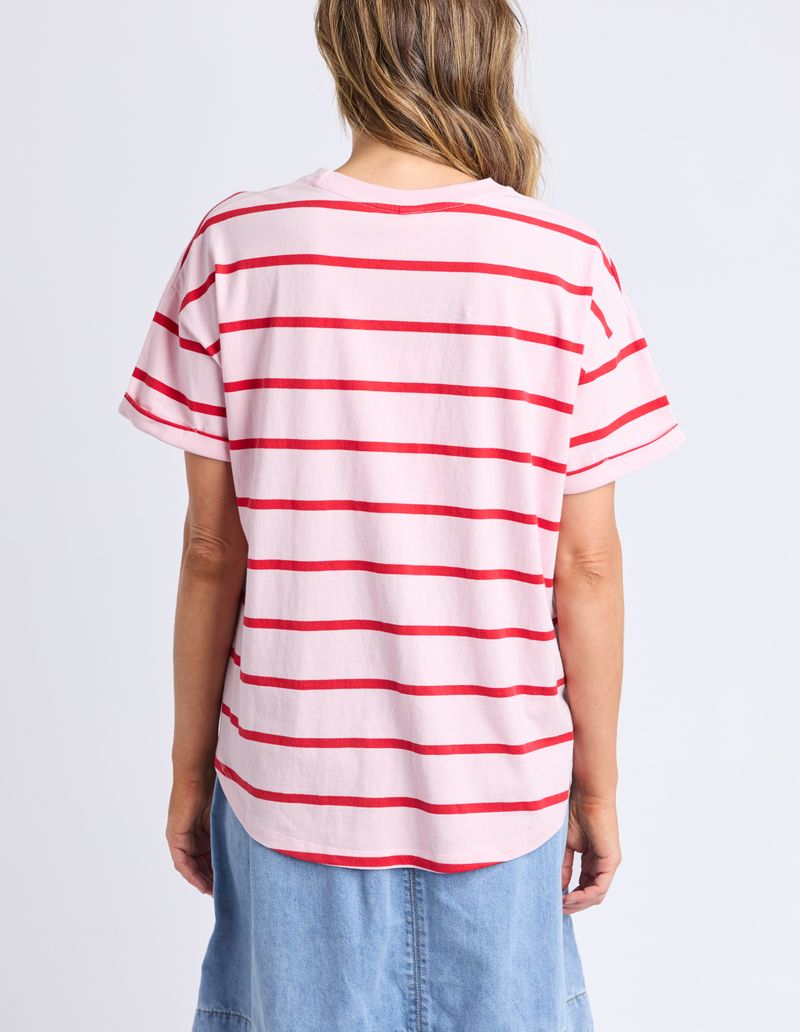 Elm Halli Tee  - Pink with Red Stripe