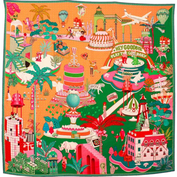 Silk Scarf 90x90cm - Gateaux Green