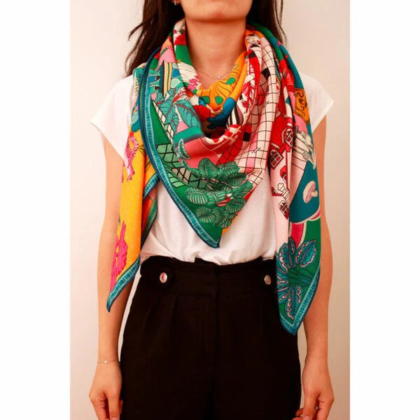Silk Scarf 90x90cm - Gateaux Green