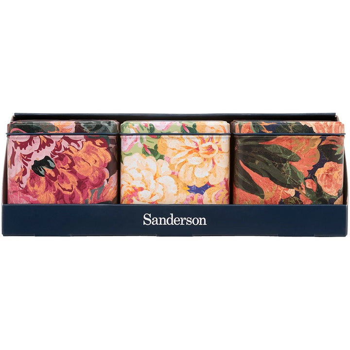 Sanderson Rose & Peony Square Cannister Tins -Pack of 3