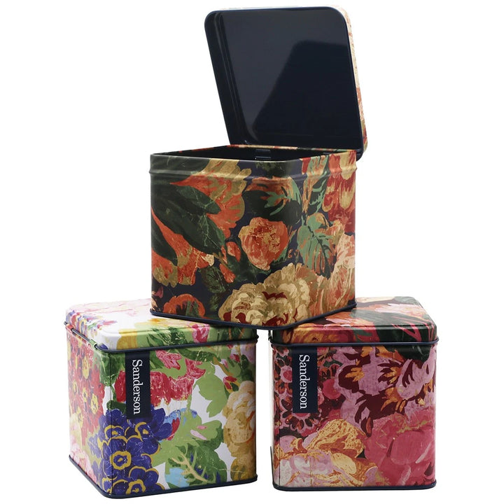 Sanderson Rose & Peony Square Cannister Tins -Pack of 3