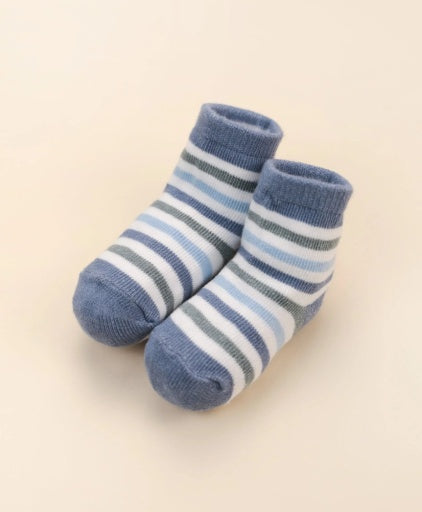 ORGANIC COTTON BABY SOCKS - BLUE & GREEN STRIPES