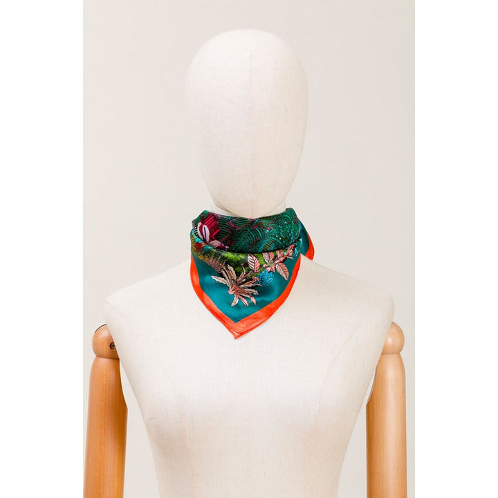 Silk Scarf Forgotten Temple Green - 50X50 cm