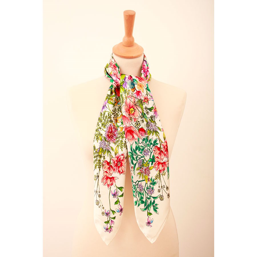 Silk Scarf Heloise Floral Bouquet - 90X90 cm