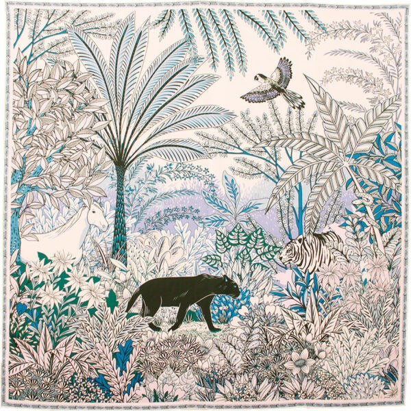 Silk Scarf Elsa Panther Blue Jean - 90X90 cm