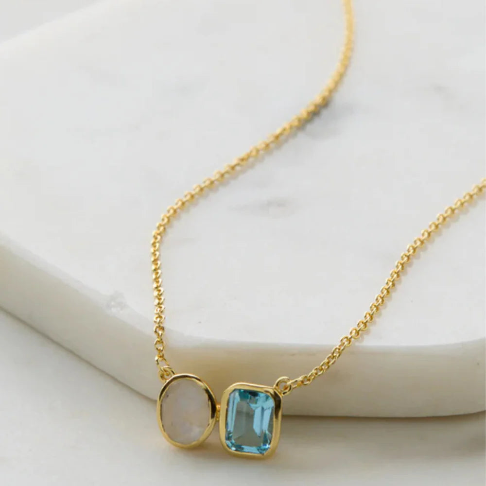 Skylar Necklace - Moonstone / Blue Topaz